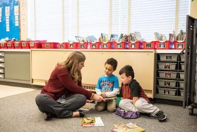 Student teacher in a classroom